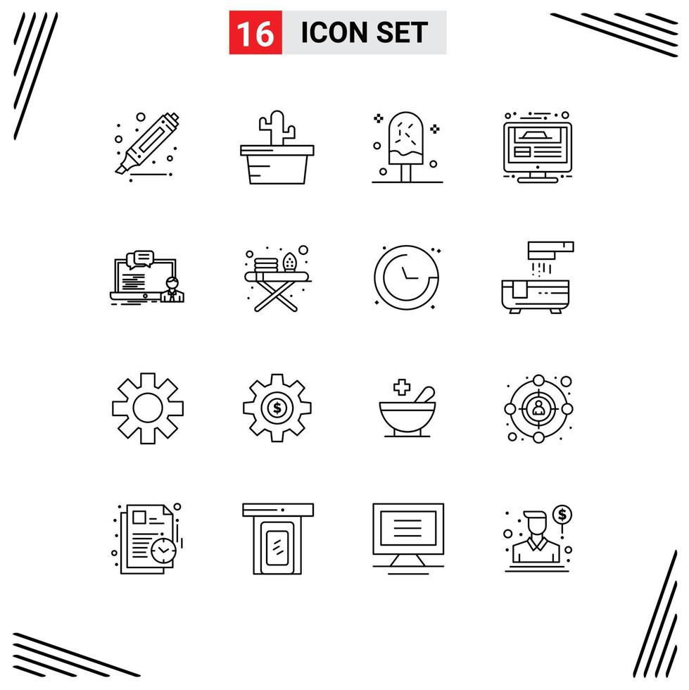 16 User Interface Outline Pack of modern Signs and Symbols of course report ice website design web page Editable Vector Design Elements