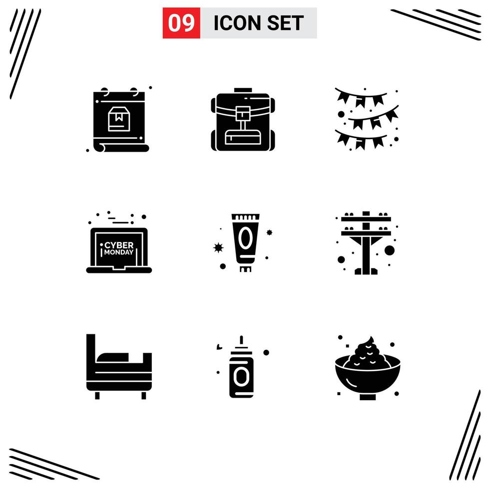 9 Thematic Vector Solid Glyphs and Editable Symbols of care monday celebrate discount laptop Editable Vector Design Elements