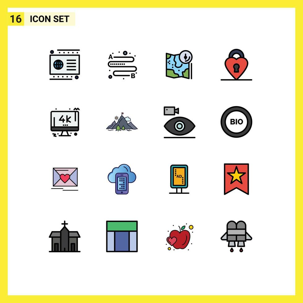Modern Set of 16 Flat Color Filled Lines and symbols such as tv monitor google private lock Editable Creative Vector Design Elements