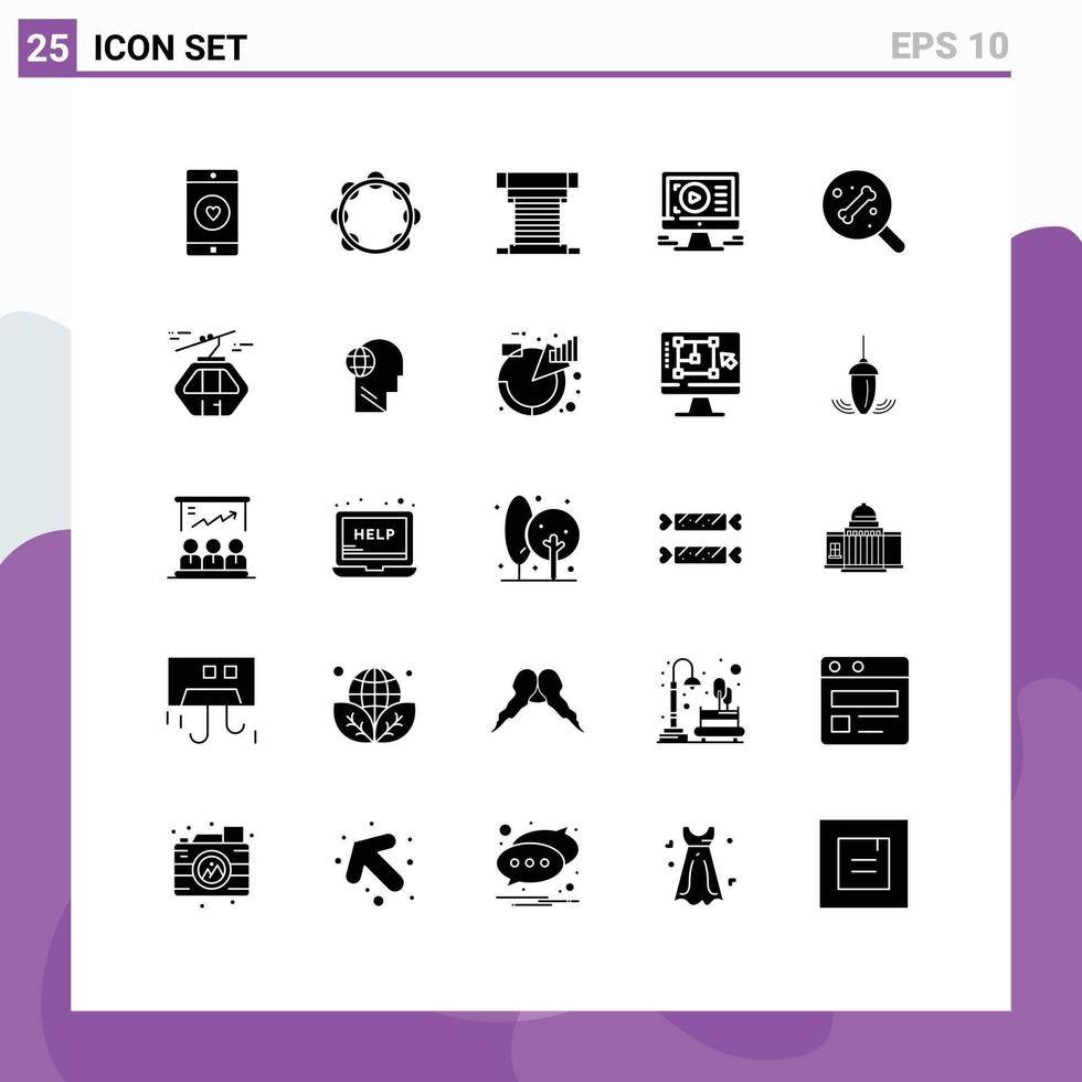 Set of 25 Modern UI Icons Symbols Signs for video monitor sound fan cooling Editable Vector Design Elements