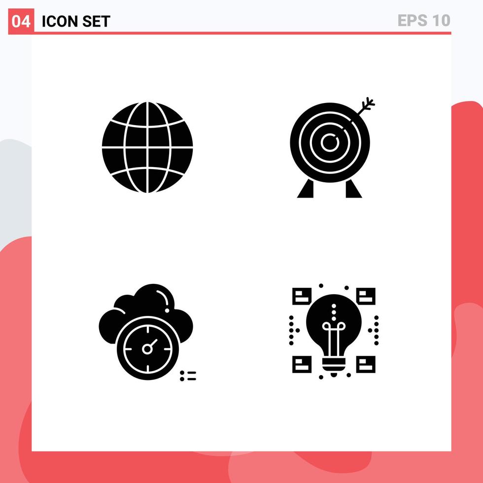 Mobile Interface Solid Glyph Set of Pictograms of global timer target money creative Editable Vector Design Elements