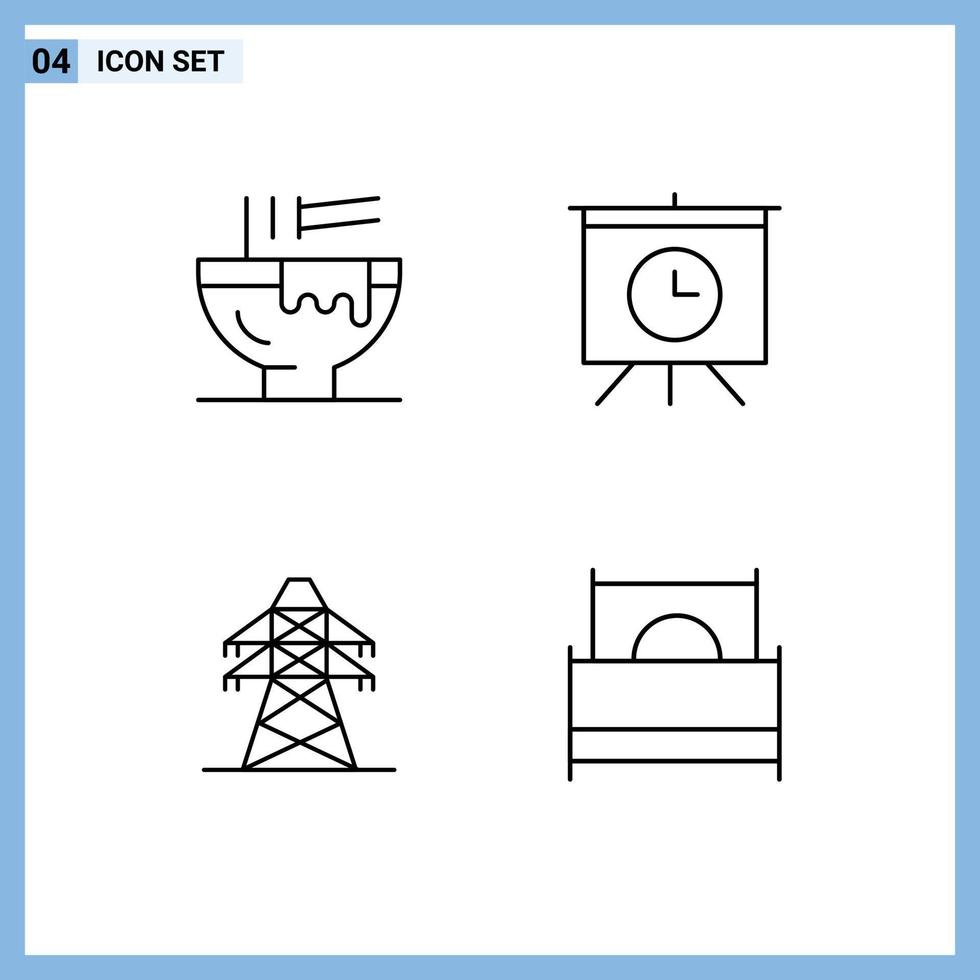 Modern Set of 4 Filledline Flat Colors and symbols such as bowl energy food presentation transmission tower Editable Vector Design Elements