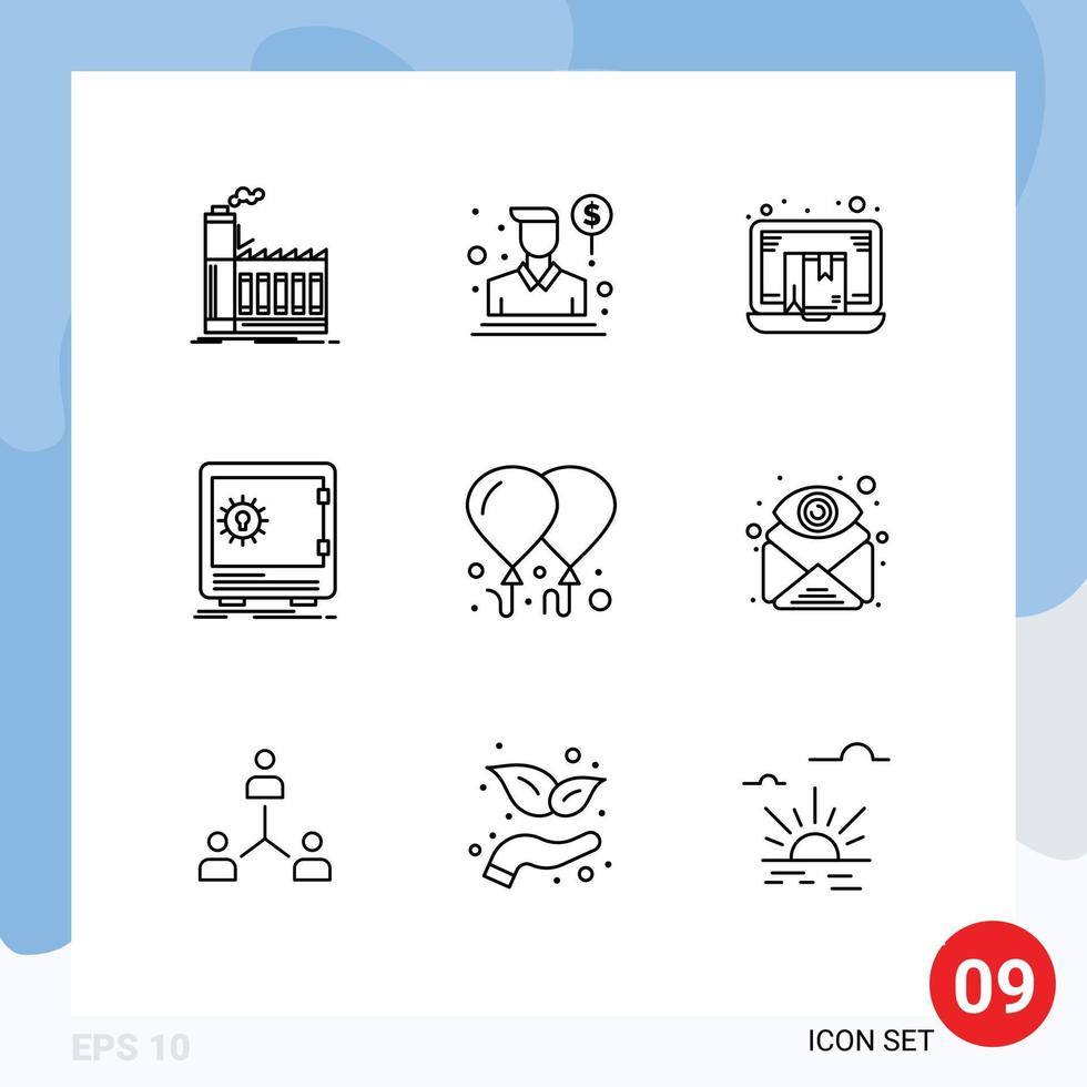 9 Outline concept for Websites Mobile and Apps safe bank salesman online commerce Editable Vector Design Elements