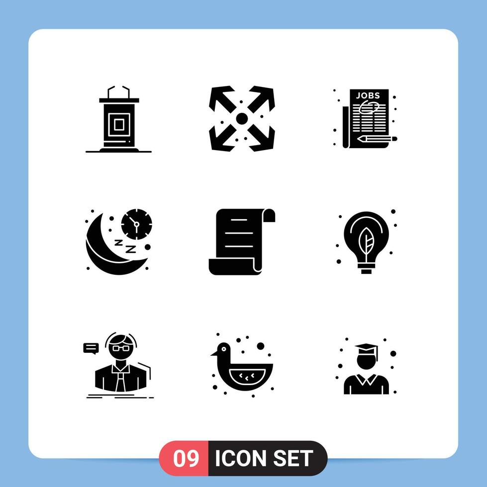 Solid Glyph Pack of 9 Universal Symbols of log time job night line Editable Vector Design Elements