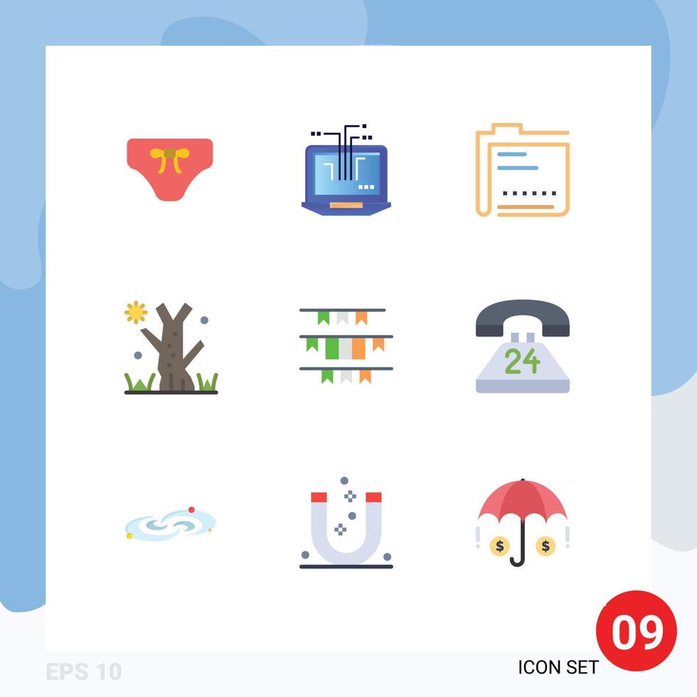 Set of 9 Modern UI Icons Symbols Signs for flag tree archive holiday file Editable Vector Design Elements