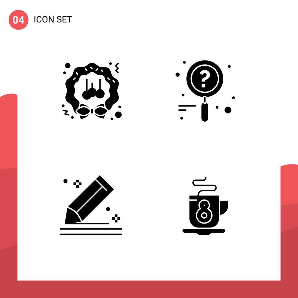 Mobile Interface Solid Glyph Set of 4 Pictograms of christmas draw winter research sketch Editable Vector Design Elements