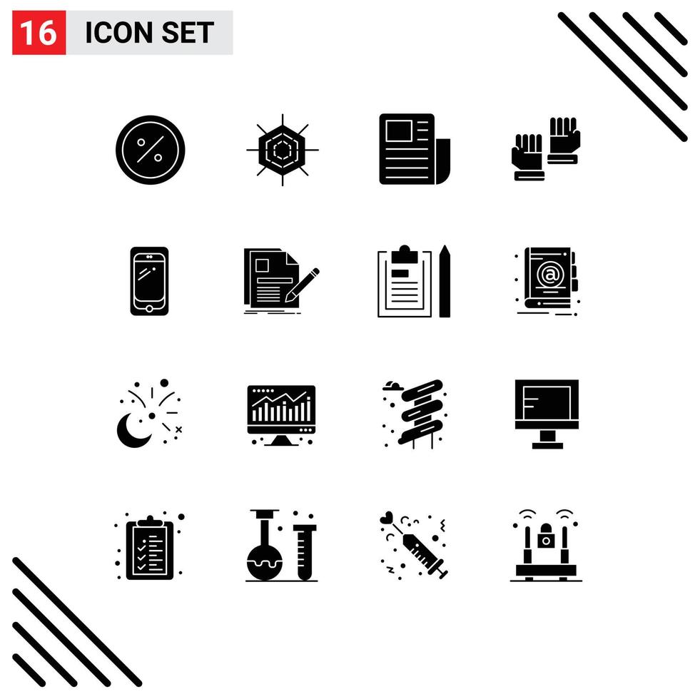 16 Creative Icons Modern Signs and Symbols of phone goalkeeper spider gloves text sheet Editable Vector Design Elements