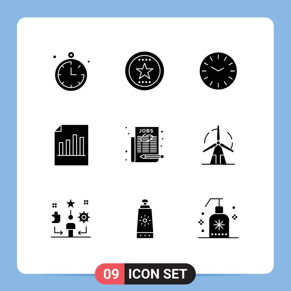 Set of 9 Vector Solid Glyphs on Grid for job sheet time report file Editable Vector Design Elements