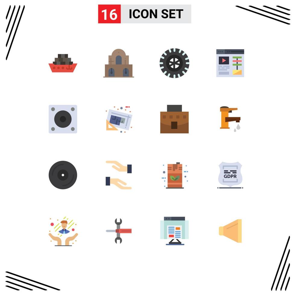 Universal Icon Symbols Group of 16 Modern Flat Colors of blueprint hard disk tire gadgets web Editable Pack of Creative Vector Design Elements