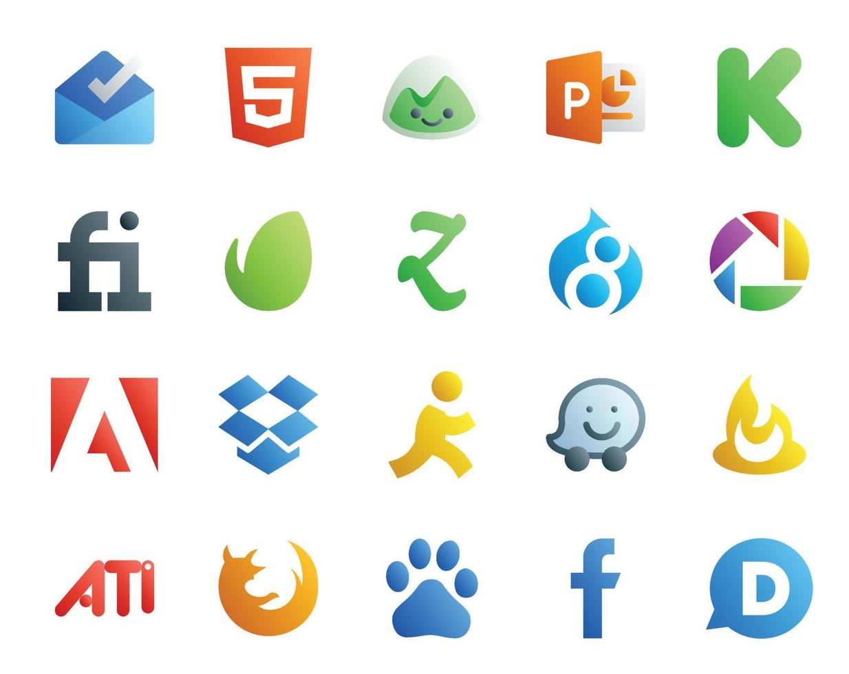 20 Social Media Icon Pack Including browser ati drupal feedburner aim vector