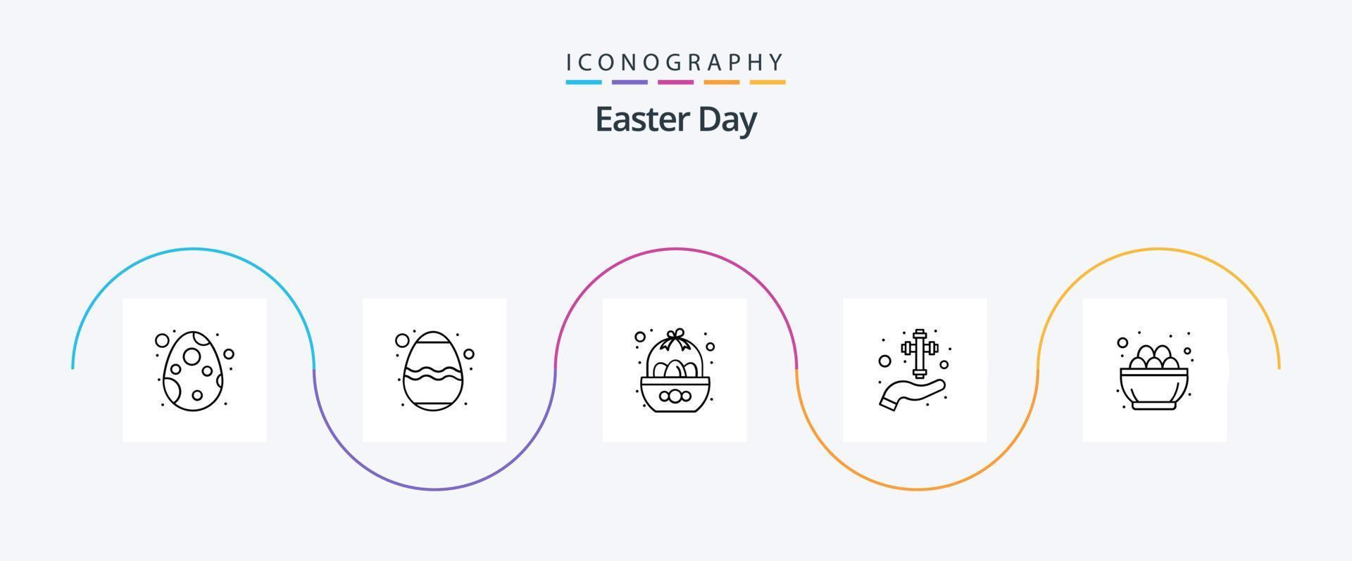 Pascua de Resurrección línea 5 5 icono paquete incluso cruzar. celebracion. cesta. mano. huevo vector