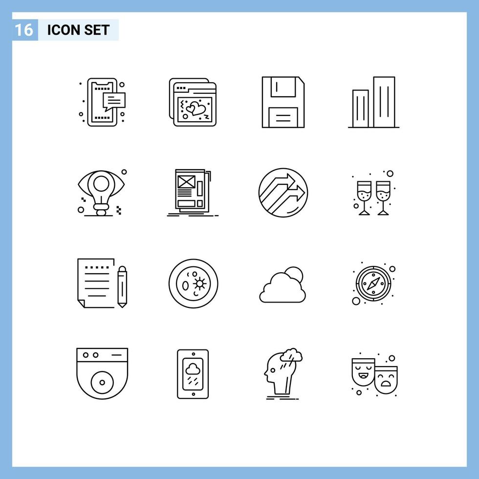 Group of 16 Outlines Signs and Symbols for district buildings web architecture floppy Editable Vector Design Elements