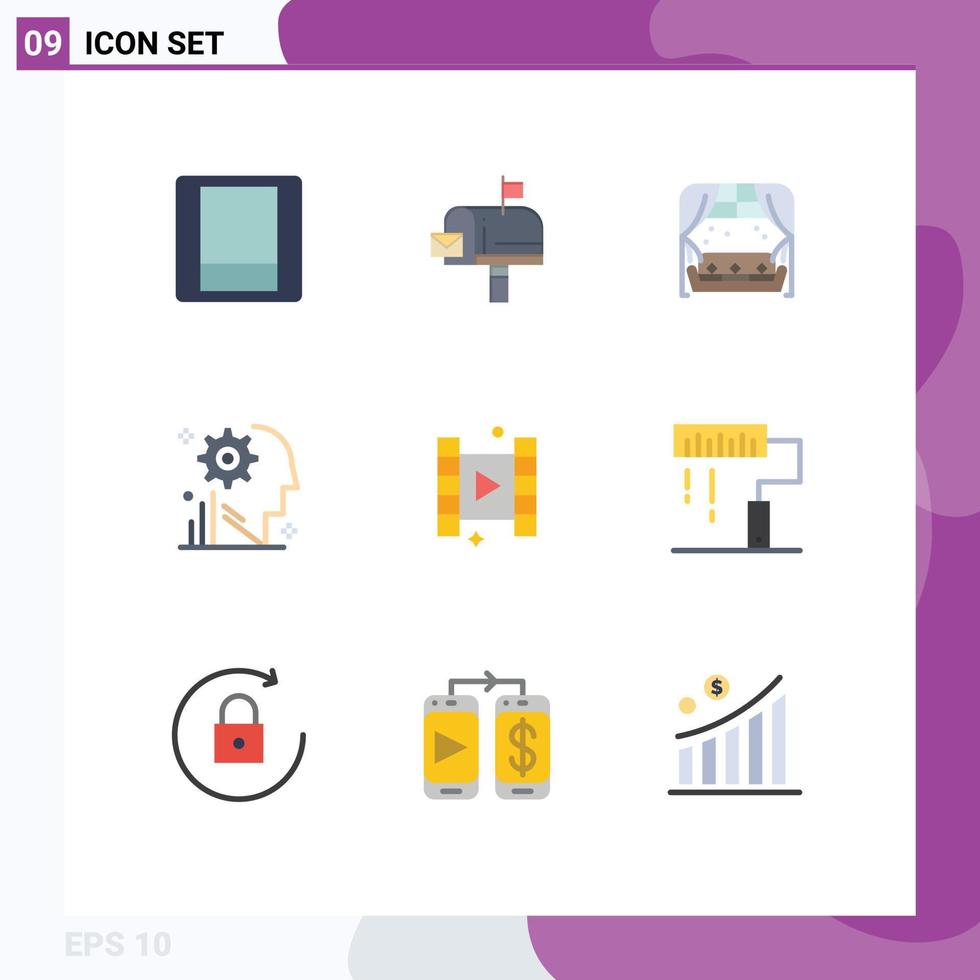 Modern Set of 9 Flat Colors Pictograph of play setting living gear user Editable Vector Design Elements