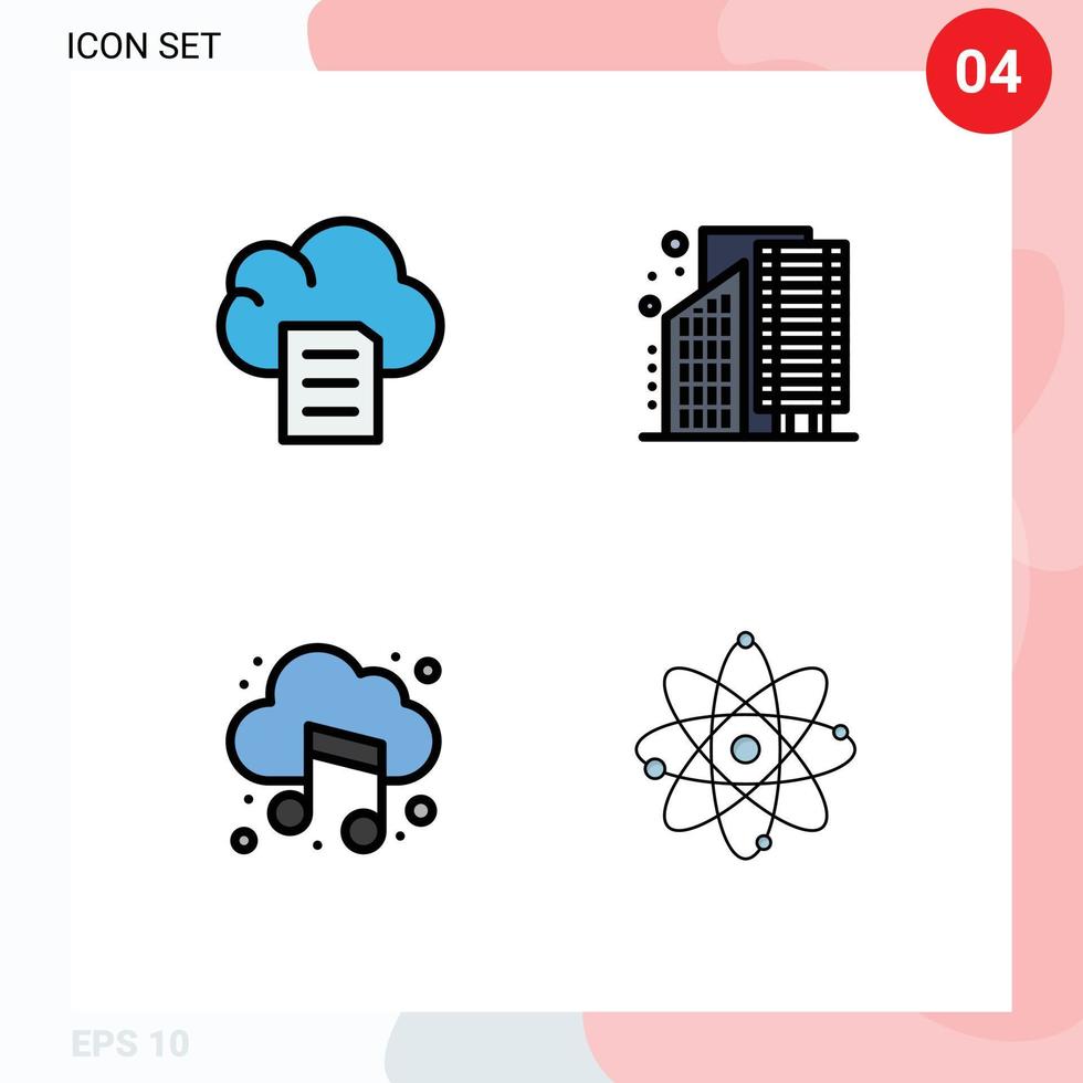 Set of 4 Vector Filledline Flat Colors on Grid for cloud cloud buildings district sound Editable Vector Design Elements