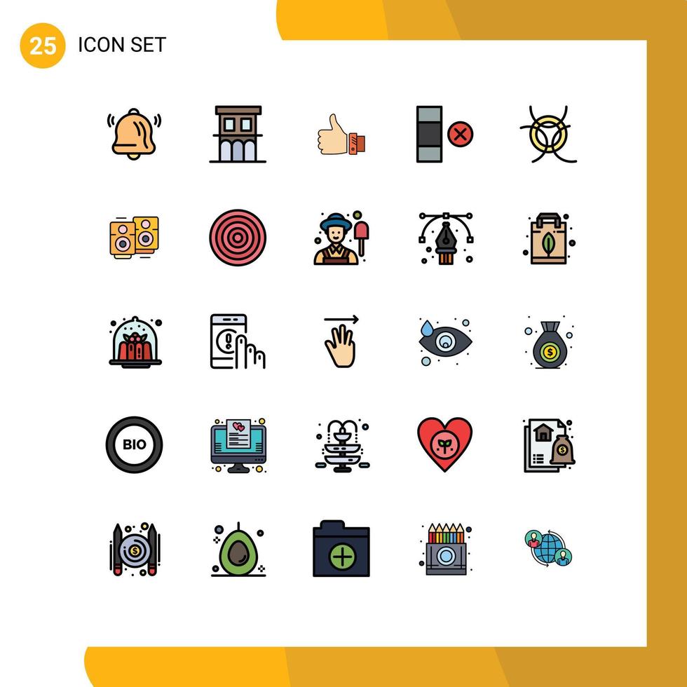 25 User Interface Filled line Flat Color Pack of modern Signs and Symbols of danger delete like cell solution Editable Vector Design Elements