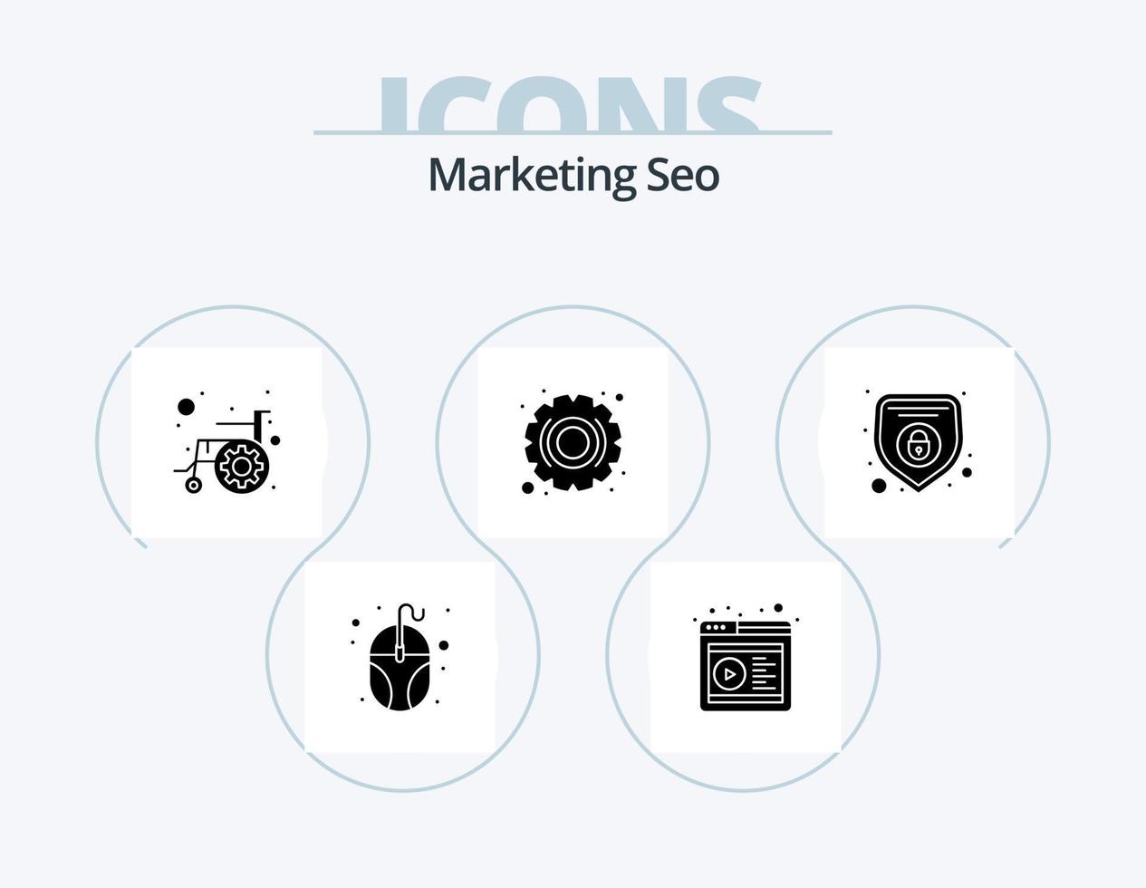 márketing seo glifo icono paquete 5 5 icono diseño. red. ajustes. accesibilidad. SEO invalidez vector