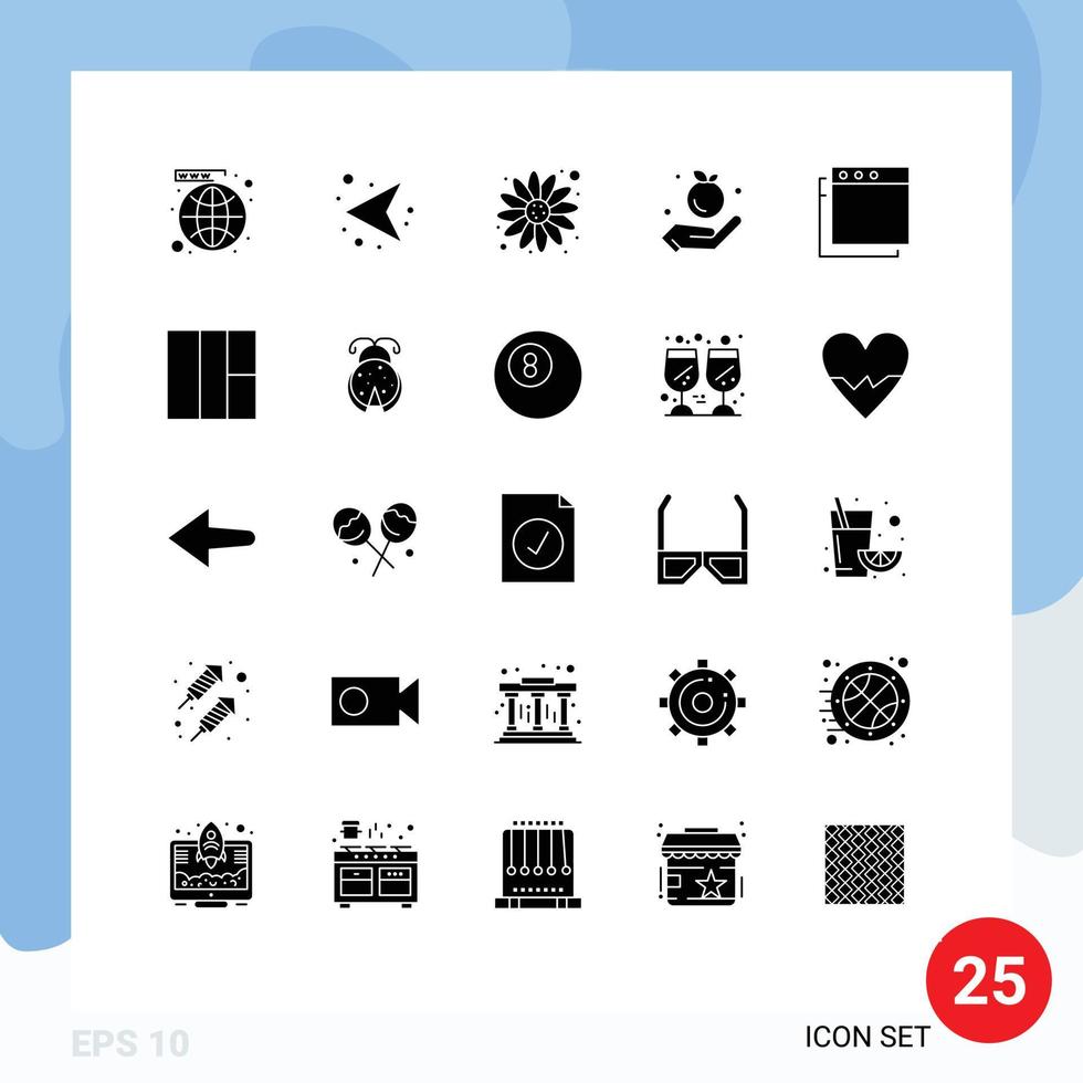 Group of 25 Solid Glyphs Signs and Symbols for grid apps left apple farming Editable Vector Design Elements