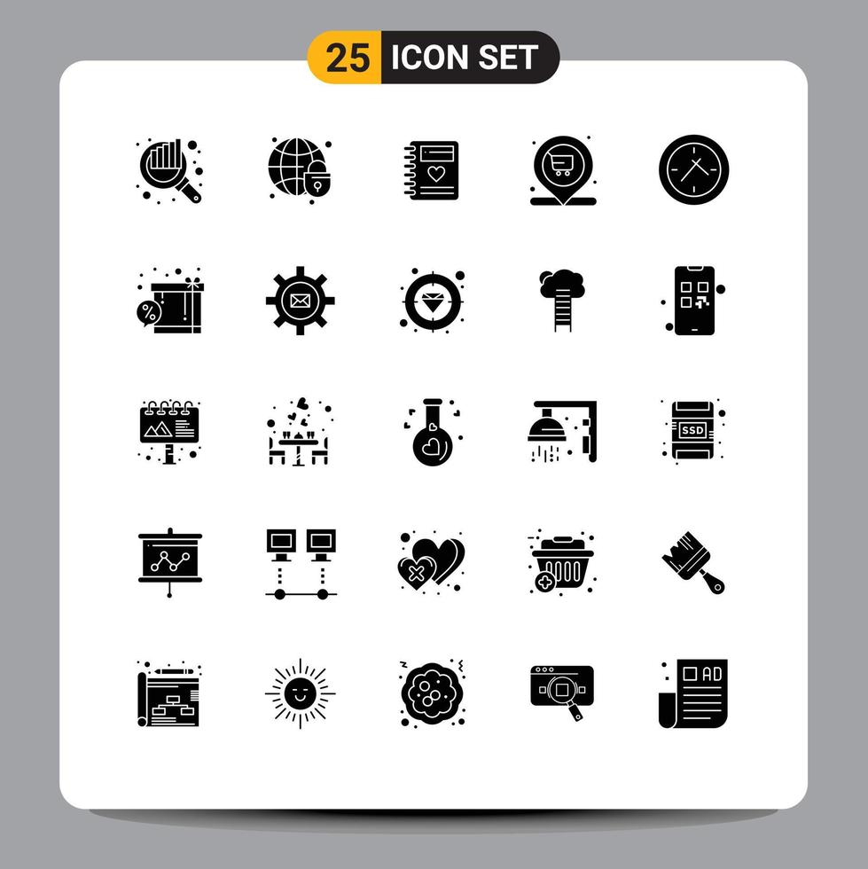 Set of 25 Modern UI Icons Symbols Signs for time cart notebook location market Editable Vector Design Elements