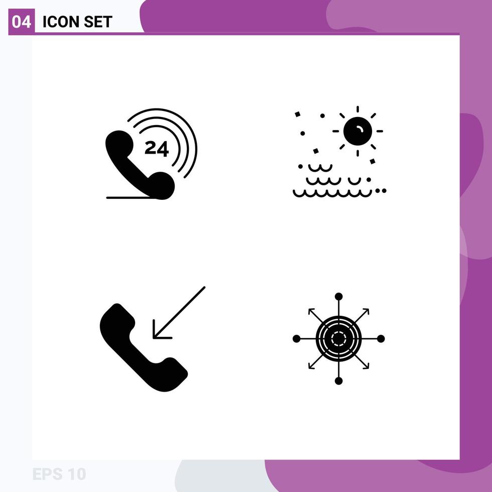 Stock Vector Icon Pack of 4 Line Signs and Symbols for telephone mobile sunrise phone Editable Vector Design Elements