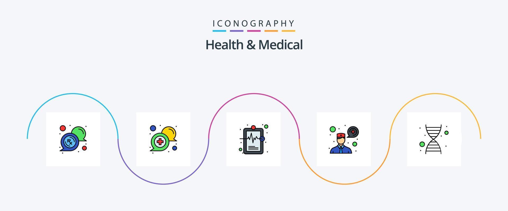 salud y médico línea lleno plano 5 5 icono paquete incluso genética. comunicación. apoyo. consulta. médico grabar vector