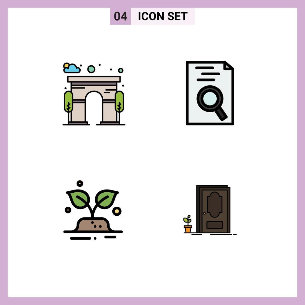 Set of 4 Modern UI Icons Symbols Signs for architecture world gate search door Editable Vector Design Elements