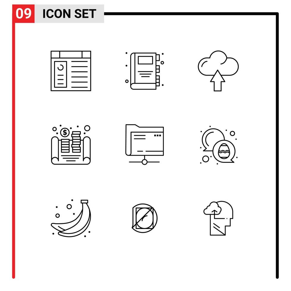 Group of 9 Modern Outlines Set for server folder arrow asset coins Editable Vector Design Elements