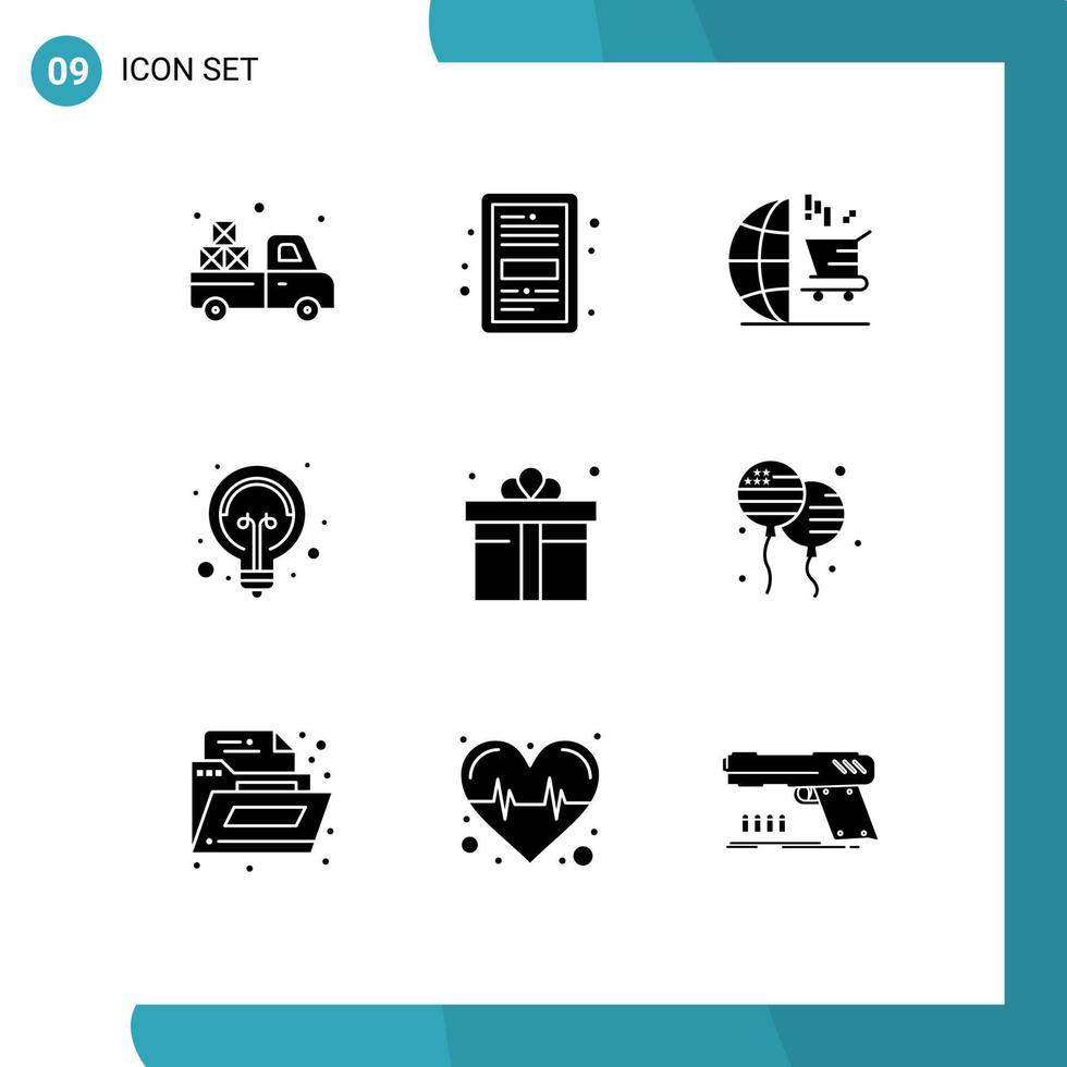 9 Thematic Vector Solid Glyphs and Editable Symbols of box light learning idea shopping Editable Vector Design Elements