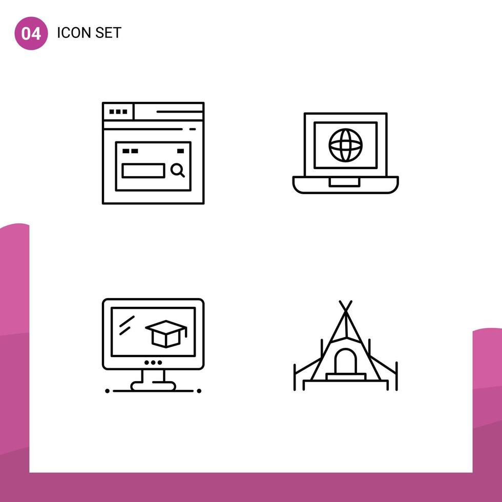 4 User Interface Line Pack of modern Signs and Symbols of internet education website world graduation Editable Vector Design Elements