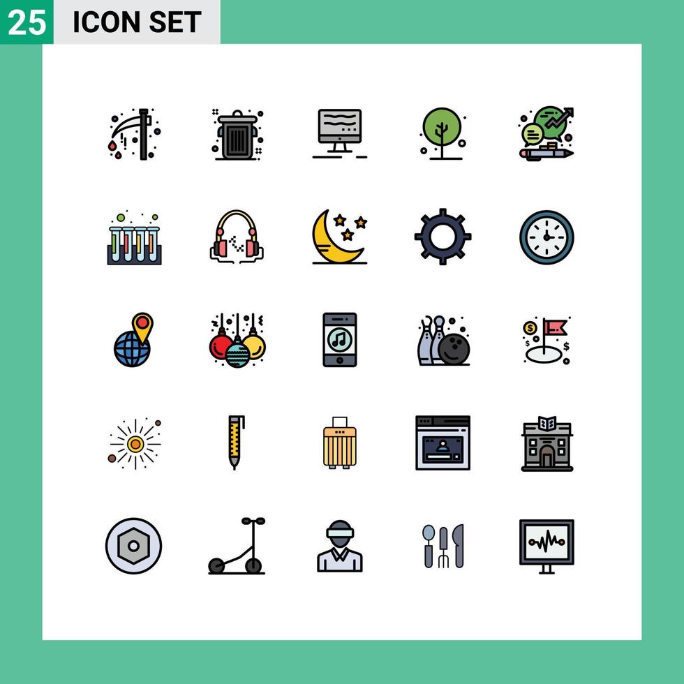 Mobile Interface Filled line Flat Color Set of 25 Pictograms of growth business computer nature green Editable Vector Design Elements