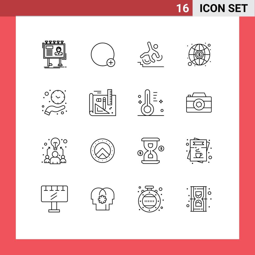 Set of 16 Vector Outlines on Grid for clock investment ui global failure Editable Vector Design Elements