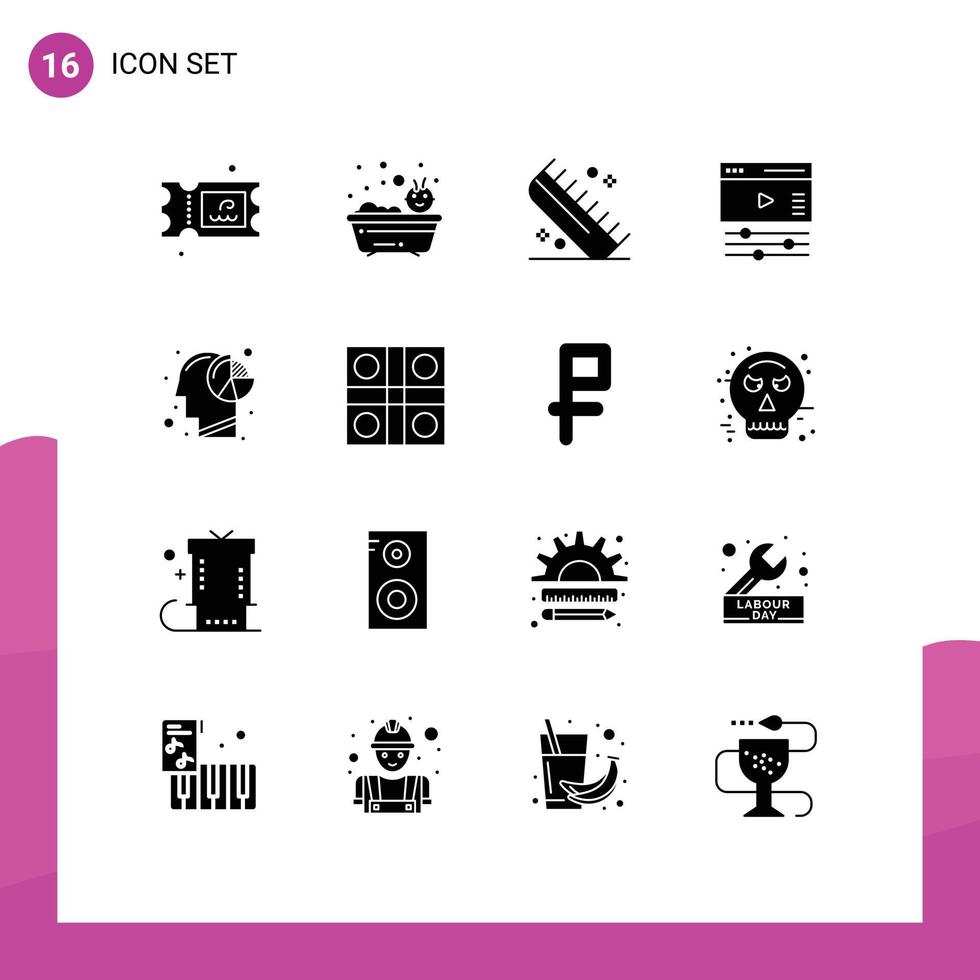 dieciséis sólido glifo concepto para sitios web móvil y aplicaciones grafico web peine vídeo creativo editable vector diseño elementos