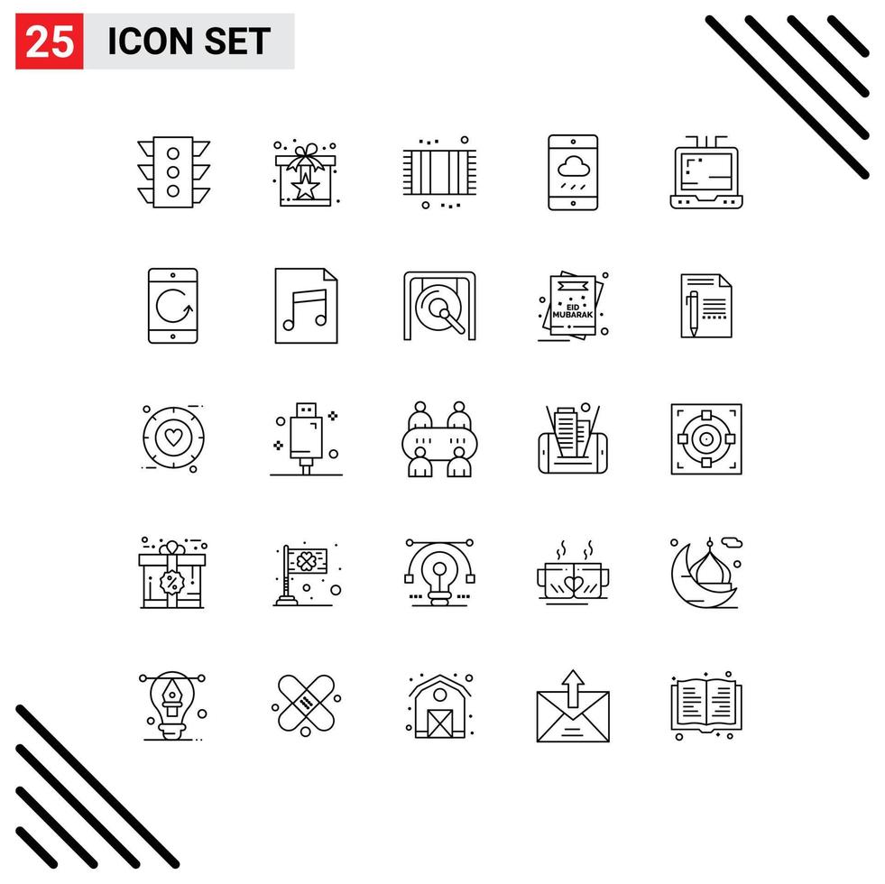 Set of 25 Commercial Lines pack for weather smartphone star shower cleaning Editable Vector Design Elements