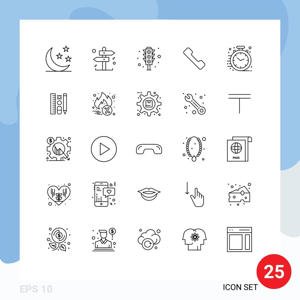 25 Universal Line Signs Symbols of office business traffic fast call Editable Vector Design Elements