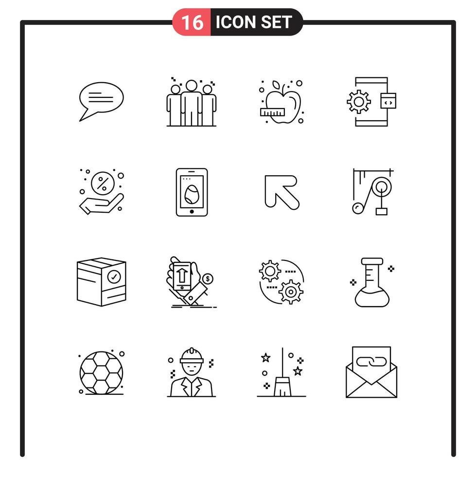 Pictogram Set of 16 Simple Outlines of sale process diet development coding Editable Vector Design Elements