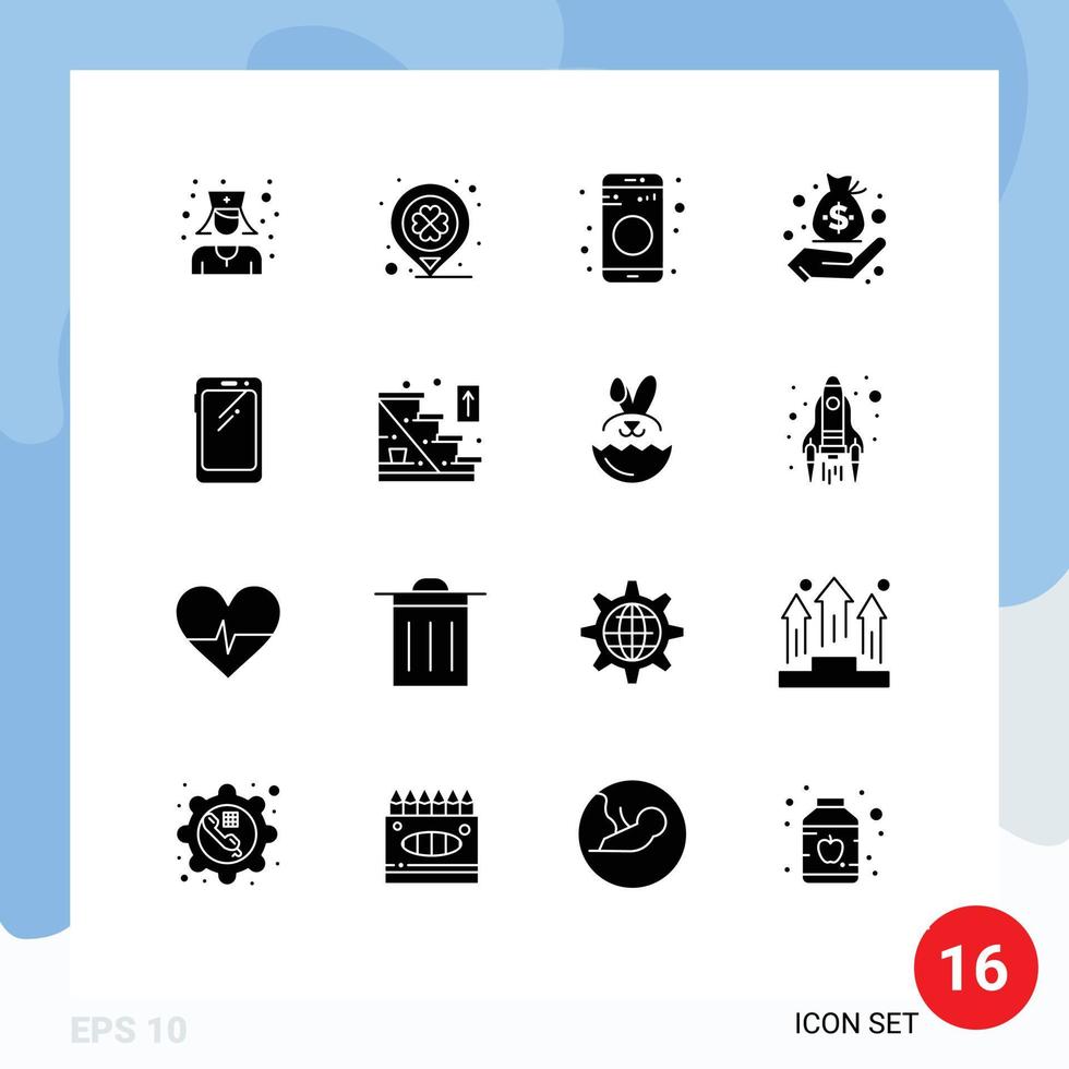 Universal Icon Symbols Group of 16 Modern Solid Glyphs of mobile phone data management finance Editable Vector Design Elements