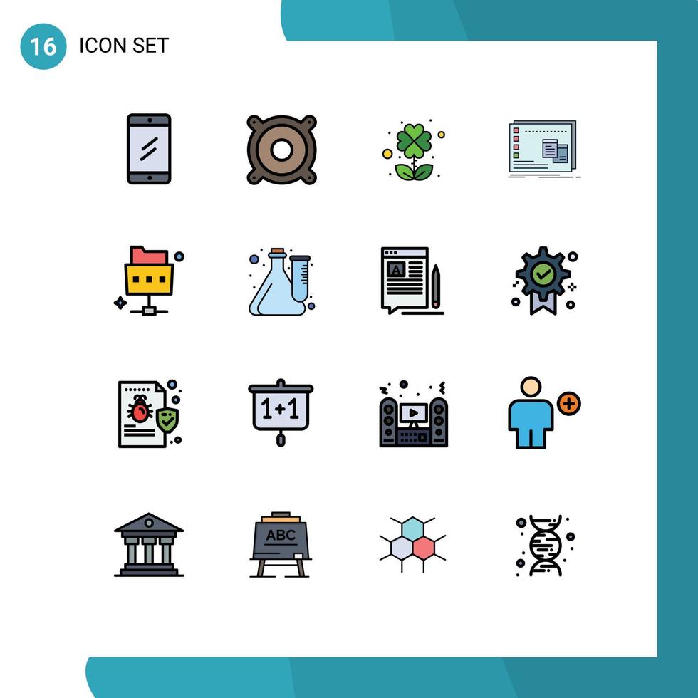 Universal Icon Symbols Group of 16 Modern Flat Color Filled Lines of folder network four program operational Editable Creative Vector Design Elements