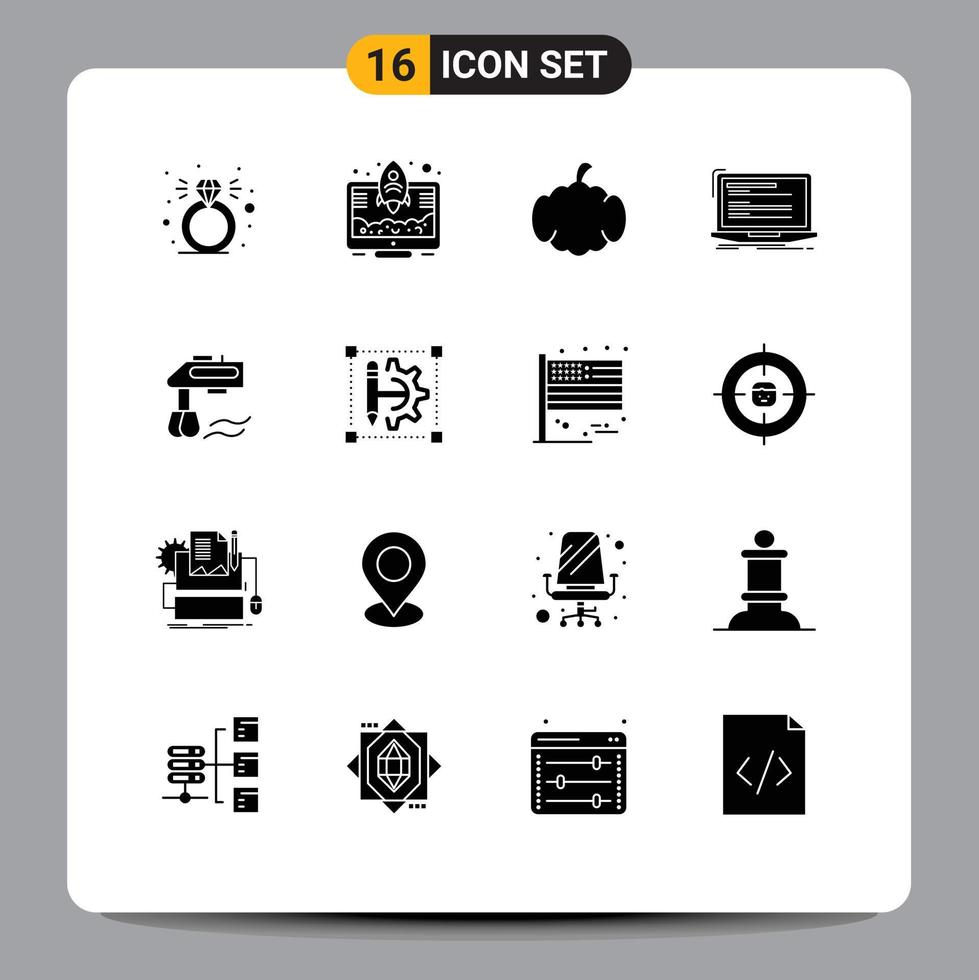 Group of 16 Solid Glyphs Signs and Symbols for kitchen script halloween monoblock coding Editable Vector Design Elements