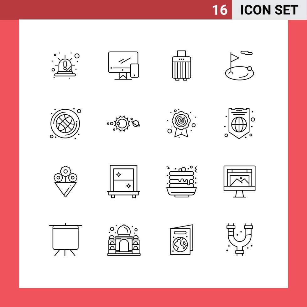 Set of 16 Modern UI Icons Symbols Signs for ball golf imac flag handbag Editable Vector Design Elements