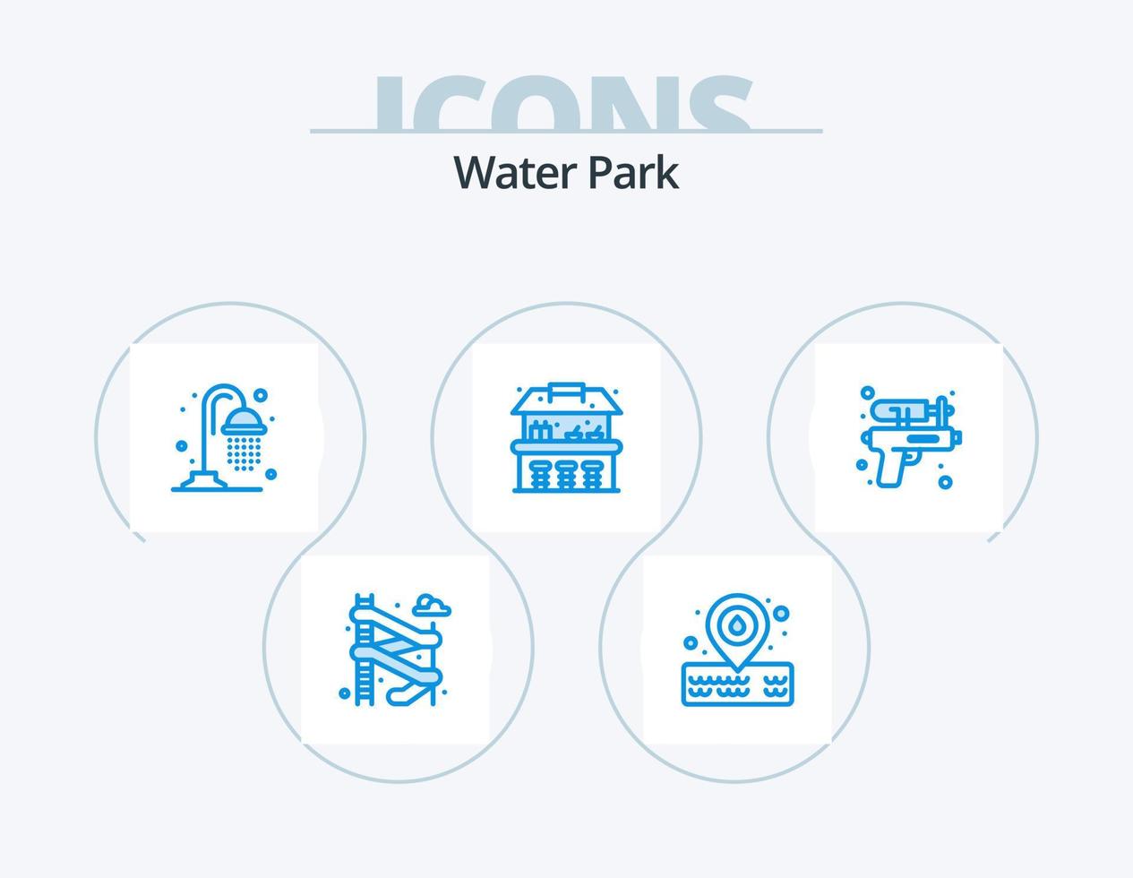 Water Park Blue Icon Pack 5 Icon Design. . park. shower. water. gun vector