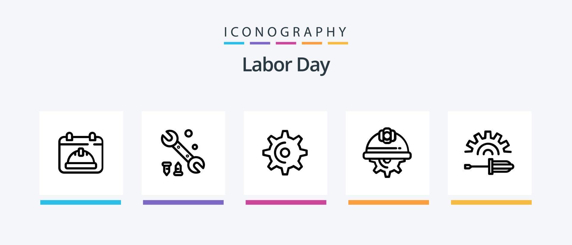 Labor Day Line 5 Icon Pack Including tool. construction. brush. bumper. hardware. Creative Icons Design vector