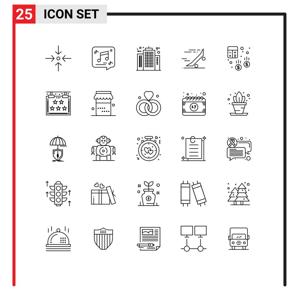 Pictogram Set of 25 Simple Lines of skateboard riding architect ride construction Editable Vector Design Elements