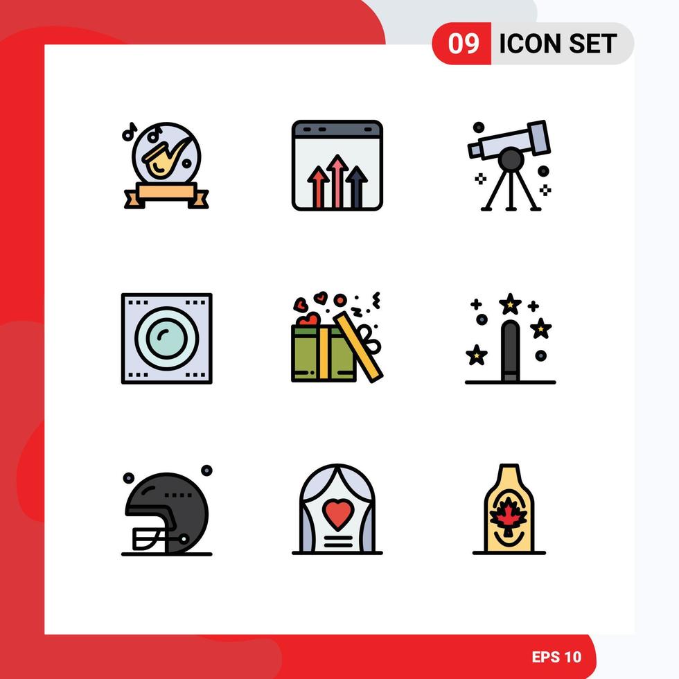 Pack of 9 creative Filledline Flat Colors of hard disk devices growth study research Editable Vector Design Elements