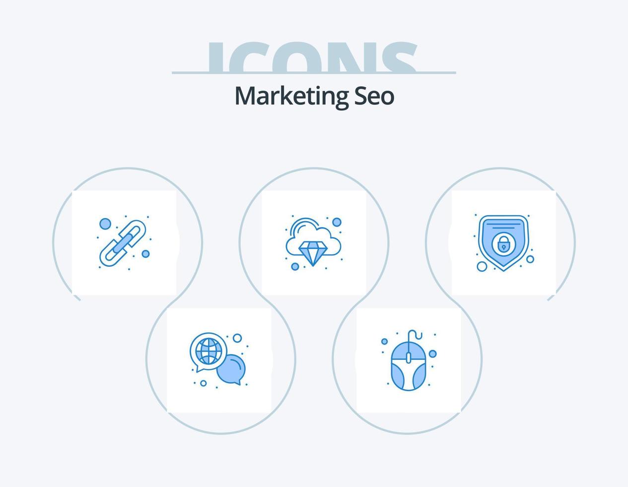 márketing seo azul icono paquete 5 5 icono diseño. proteccion. calidad. enlace. red. conectar vector