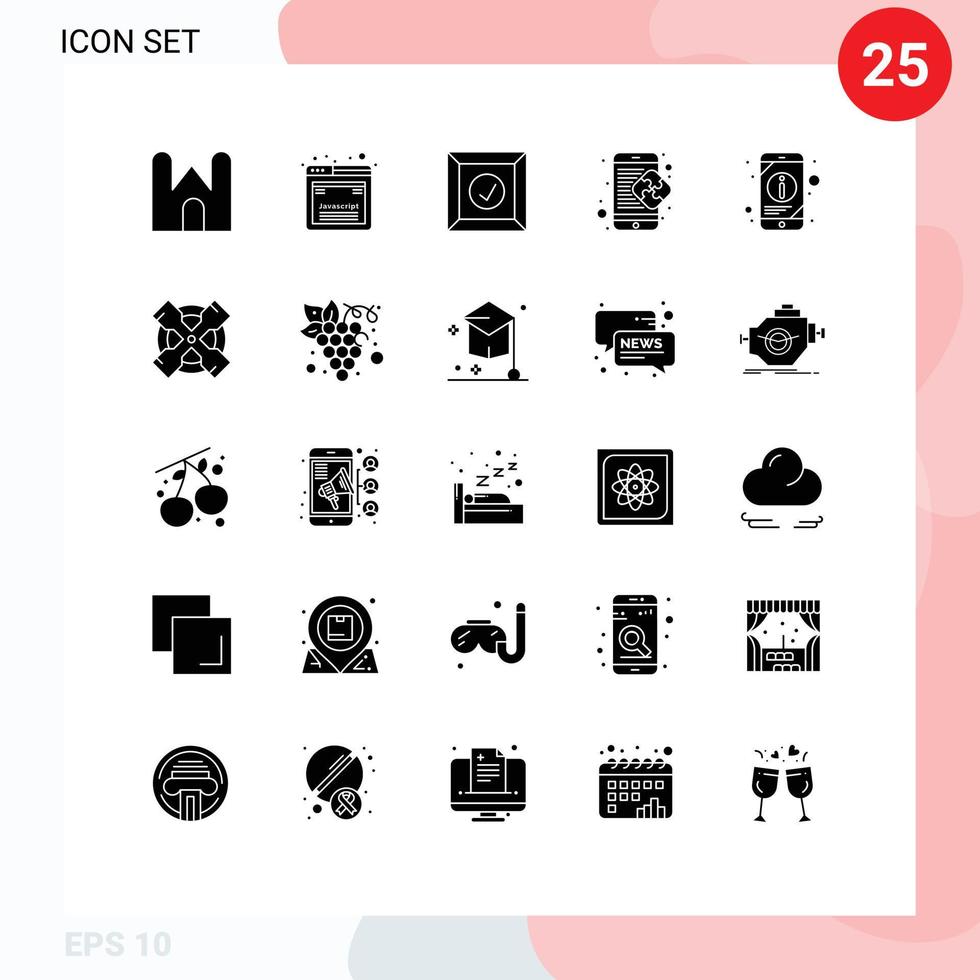Pictogram Set of 25 Simple Solid Glyphs of information mobile web business creative Editable Vector Design Elements