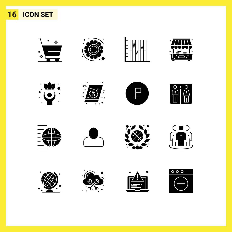 Solid Glyph Pack of 16 Universal Symbols of well exercise report shop city Editable Vector Design Elements