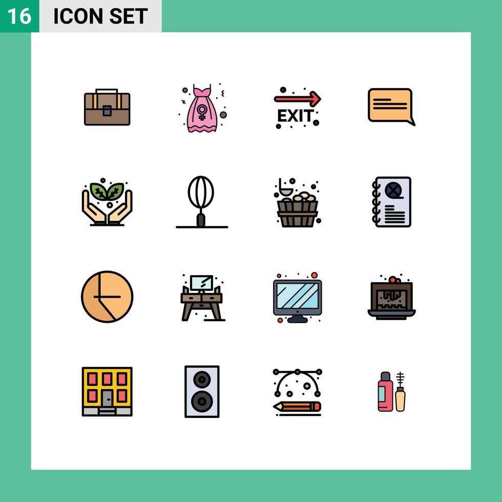 Editable Vector Line Pack of 16 Simple Flat Color Filled Lines of save the world green exit message chat Editable Creative Vector Design Elements