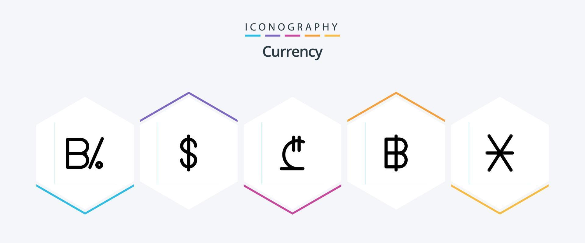 Currency 25 Line icon pack including thai . baht . money. georgia vector