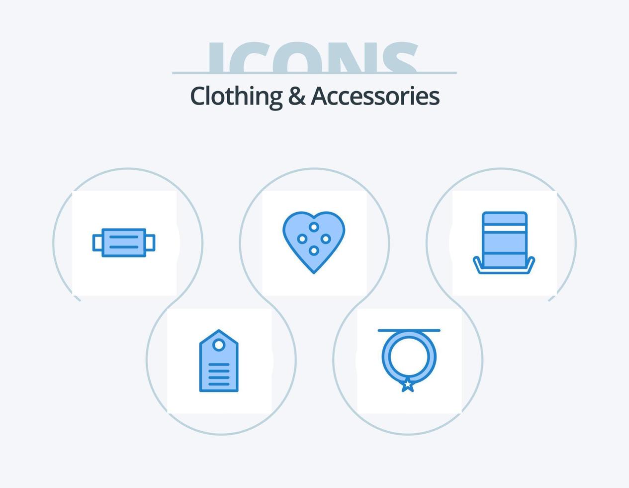 ropa y accesorios azul icono paquete 5 5 icono diseño. de coser accesorios. costura. collar. vestir botón. hombre vector