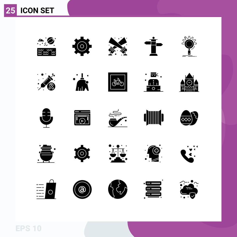 25 User Interface Solid Glyph Pack of modern Signs and Symbols of setting optimization spotlight search street Editable Vector Design Elements