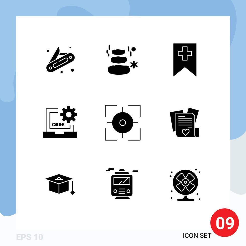 9 9 temático vector sólido glifos y editable símbolos de punto de mira programación etiqueta desarrollo codificación editable vector diseño elementos